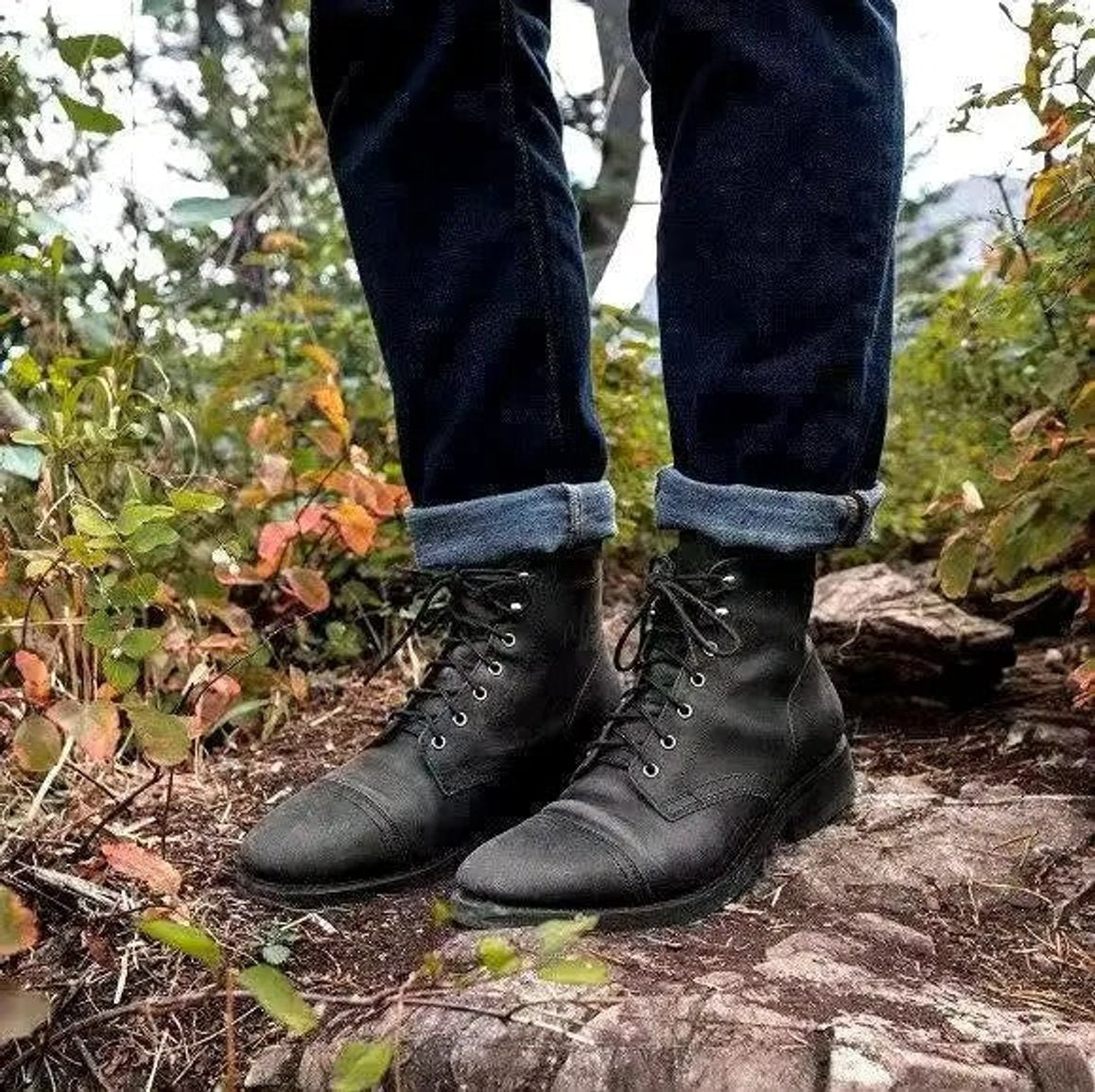 Cedric - Men's Lace-Up Cap-Toe Boots with Rubber Sole