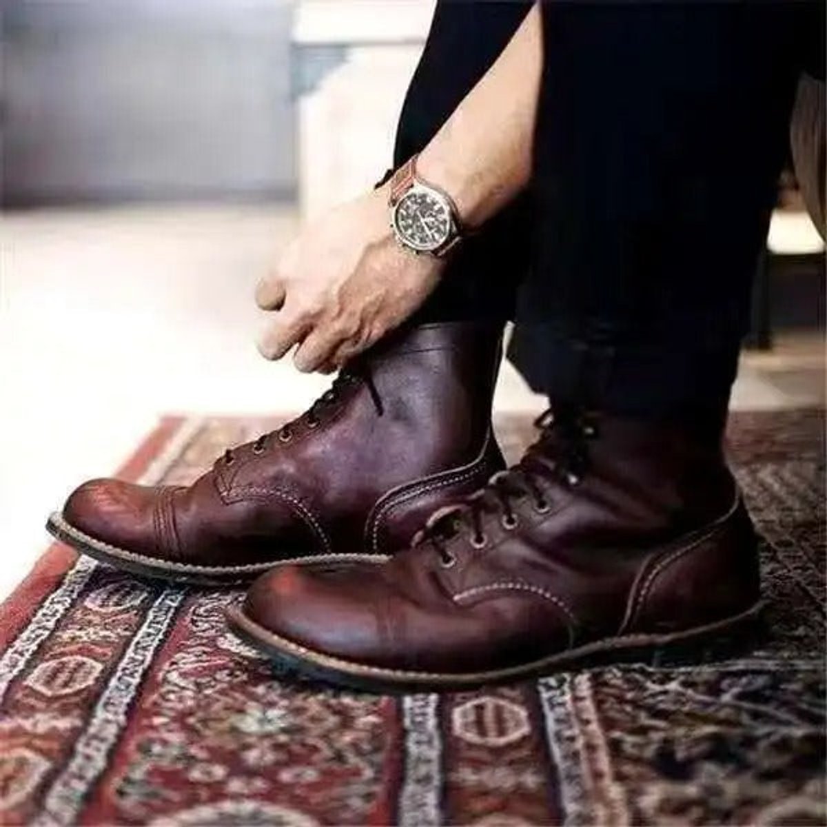 Cedric - Men's Lace-Up Cap-Toe Boots with Rubber Sole