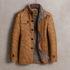 Cedric - Men's Suede Button-Front Overcoat with Fleece Lining