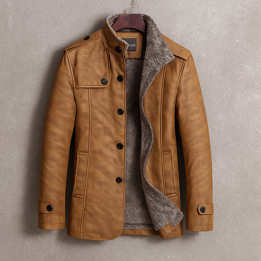 Cedric - Men's Suede Button-Front Overcoat with Fleece Lining
