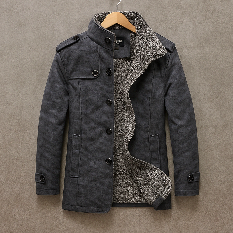 Cedric - Men's Suede Button-Front Overcoat with Fleece Lining
