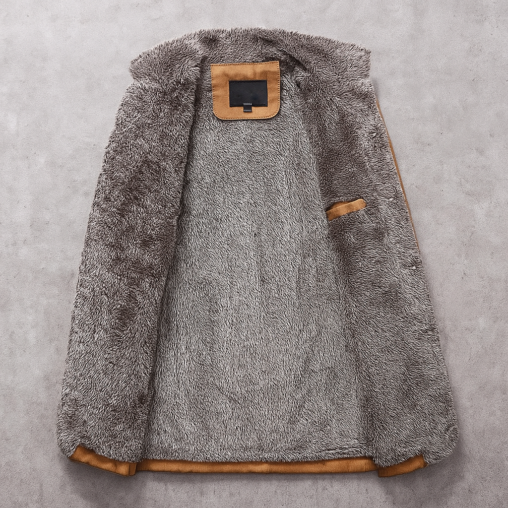 Cedric - Men's Suede Button-Front Overcoat with Fleece Lining