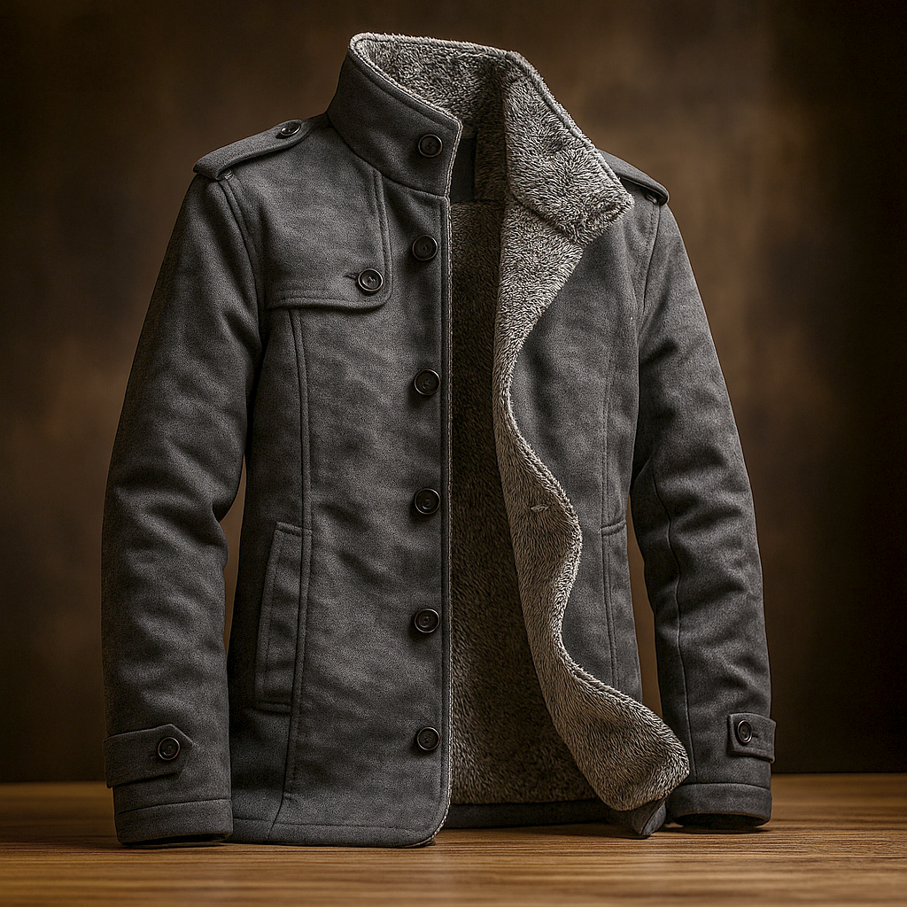 Cedric - Men's Suede Button-Front Overcoat with Fleece Lining