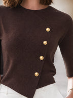 Celeste - Women's Asymmetric Button-Front Ribbed Knit Top