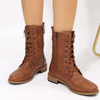 Celeste - Women's Leather Zip Side Lace-Up Ankle Boots 1