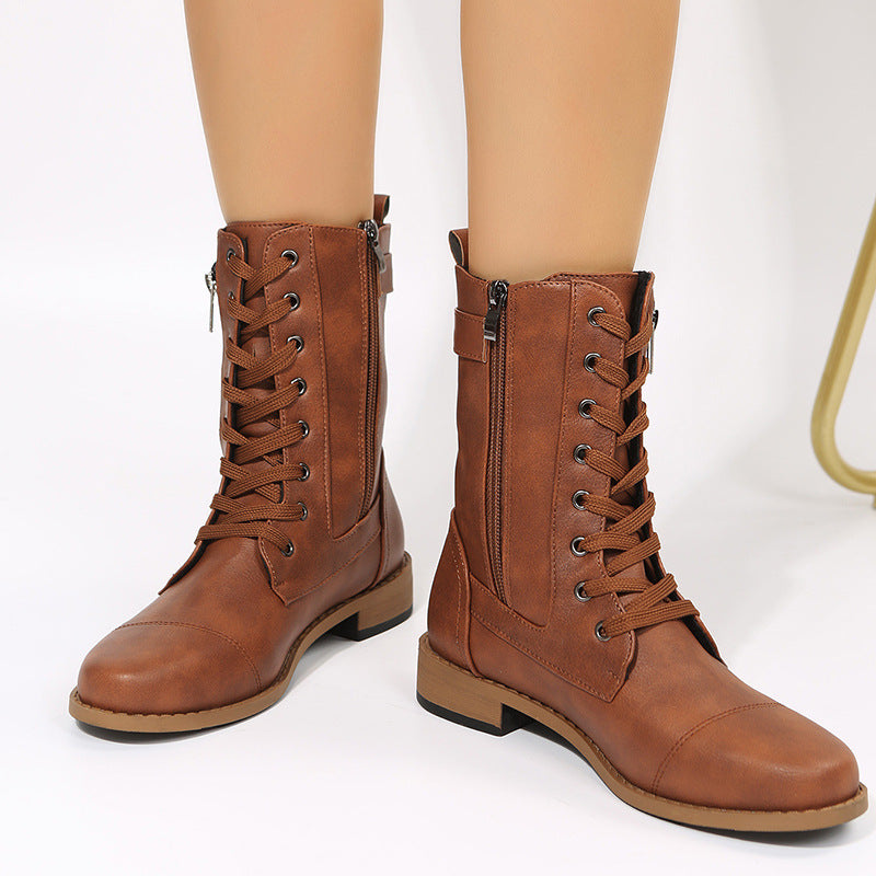 Celeste - Women's Leather Zip Side Lace-Up Ankle Boots 1