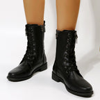 Celeste - Women's Leather Zip Side Lace-Up Ankle Boots 3