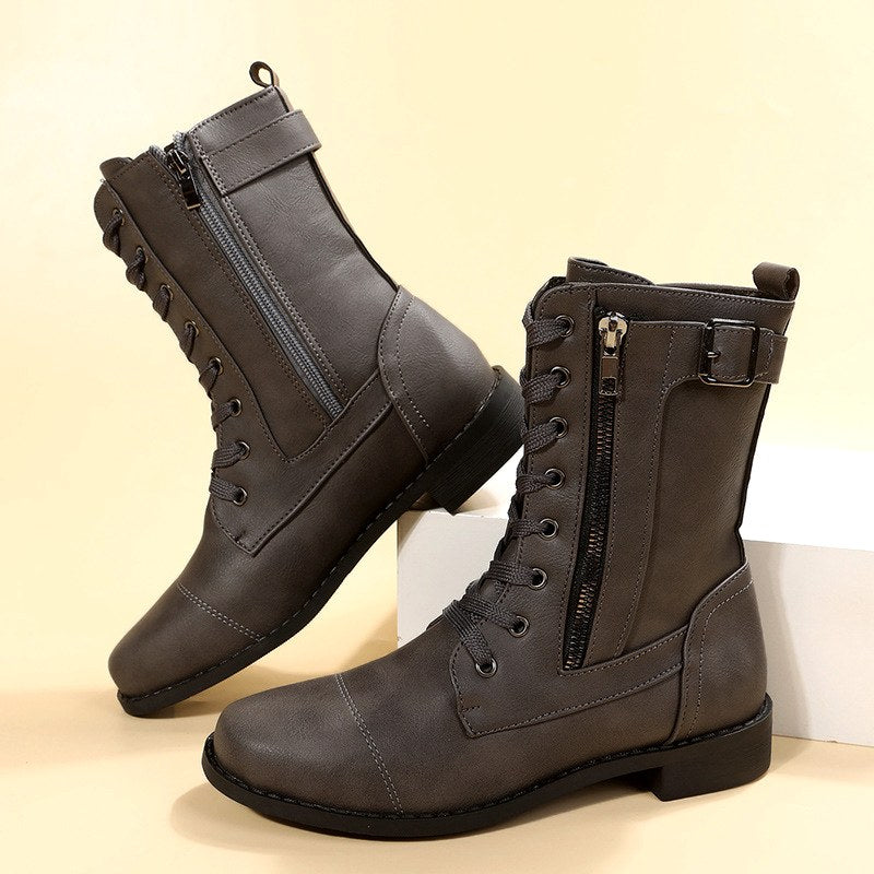 Celeste - Women's Leather Zip Side Lace-Up Ankle Boots 4