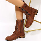 Celeste - Women's Leather Zip Side Lace-Up Ankle Boots 5