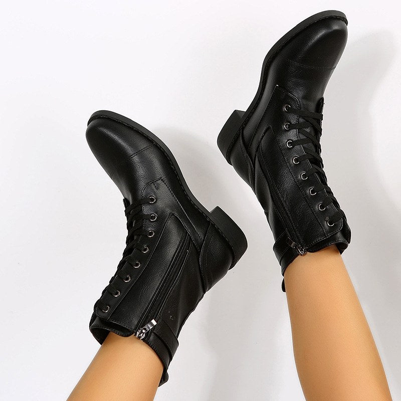 Celeste - Women's Leather Zip Side Lace-Up Ankle Boots 7