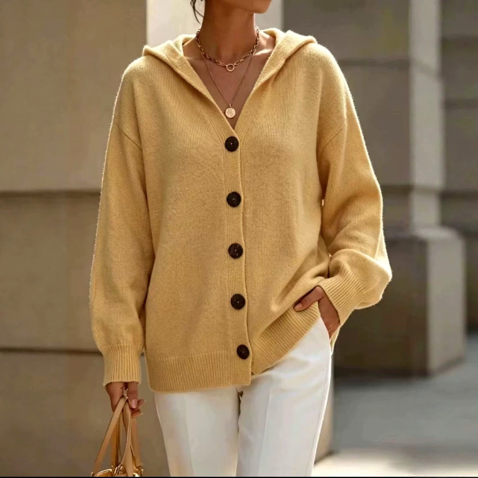 Chelsea - Women's Oversized Button-Front Hooded Cardigan 3