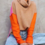 Cher - Women's Oversized Turtleneck Color-Block Knit Sweater