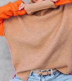 Cher - Women's Oversized Turtleneck Color-Block Knit Sweater