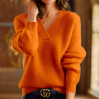 Chin - Women's Knitted V-neck Long Sleeve Pullover 4