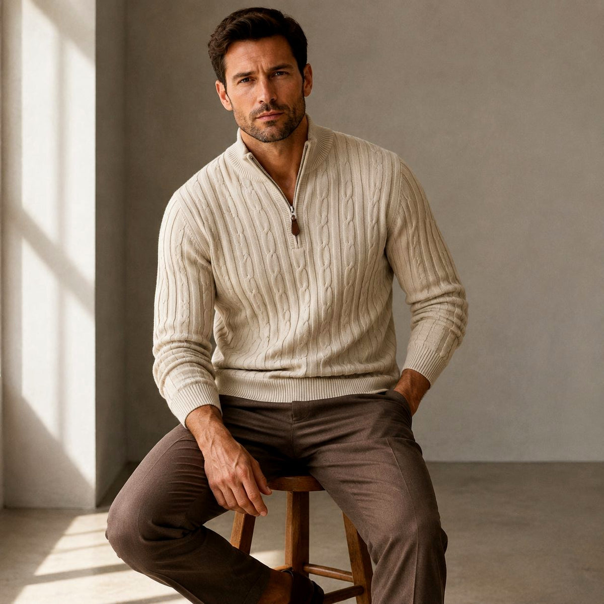 Chris - Men's Cable Half-Zip Slim Fit Sweater 1