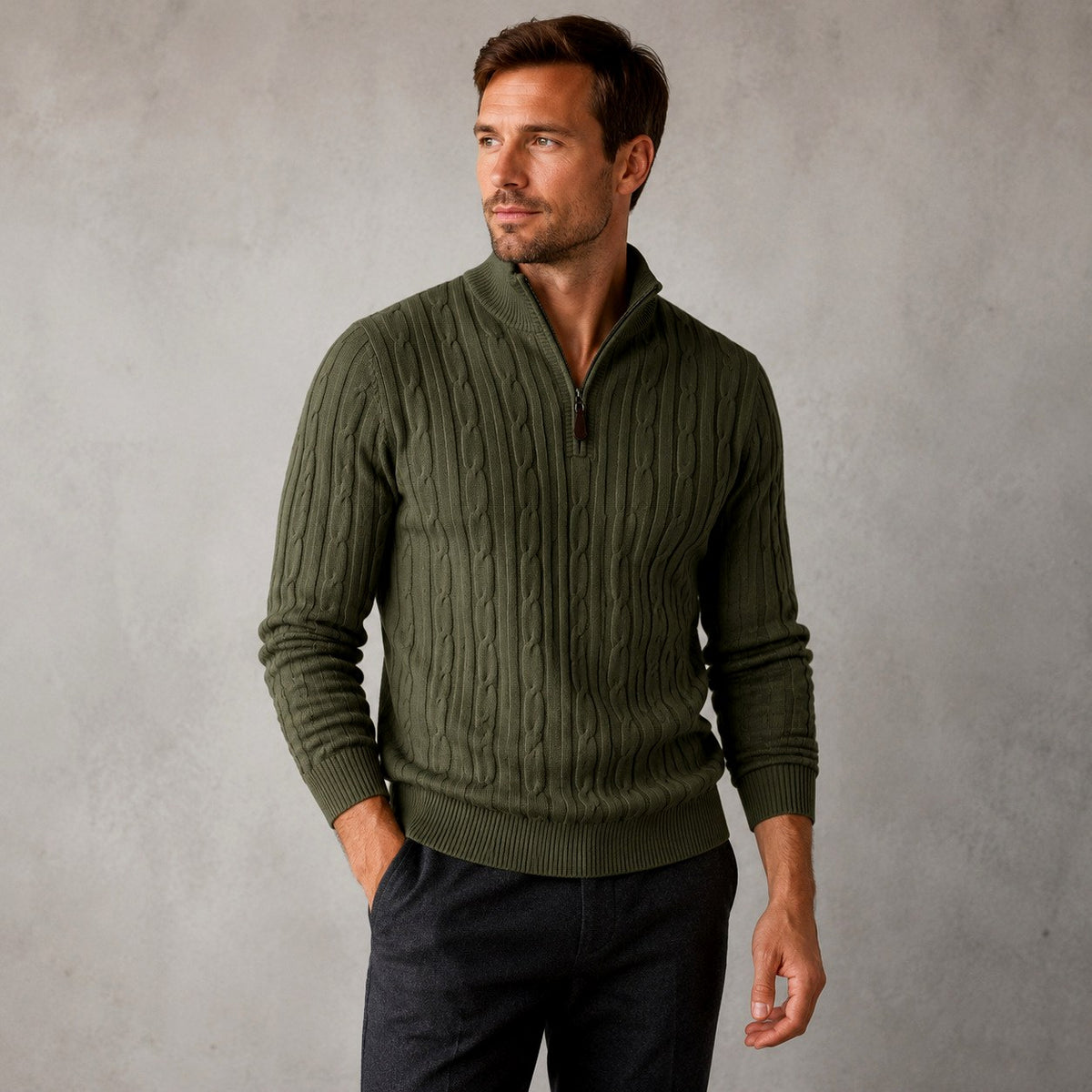 Chris - Men's Cable Half-Zip Slim Fit Sweater 4