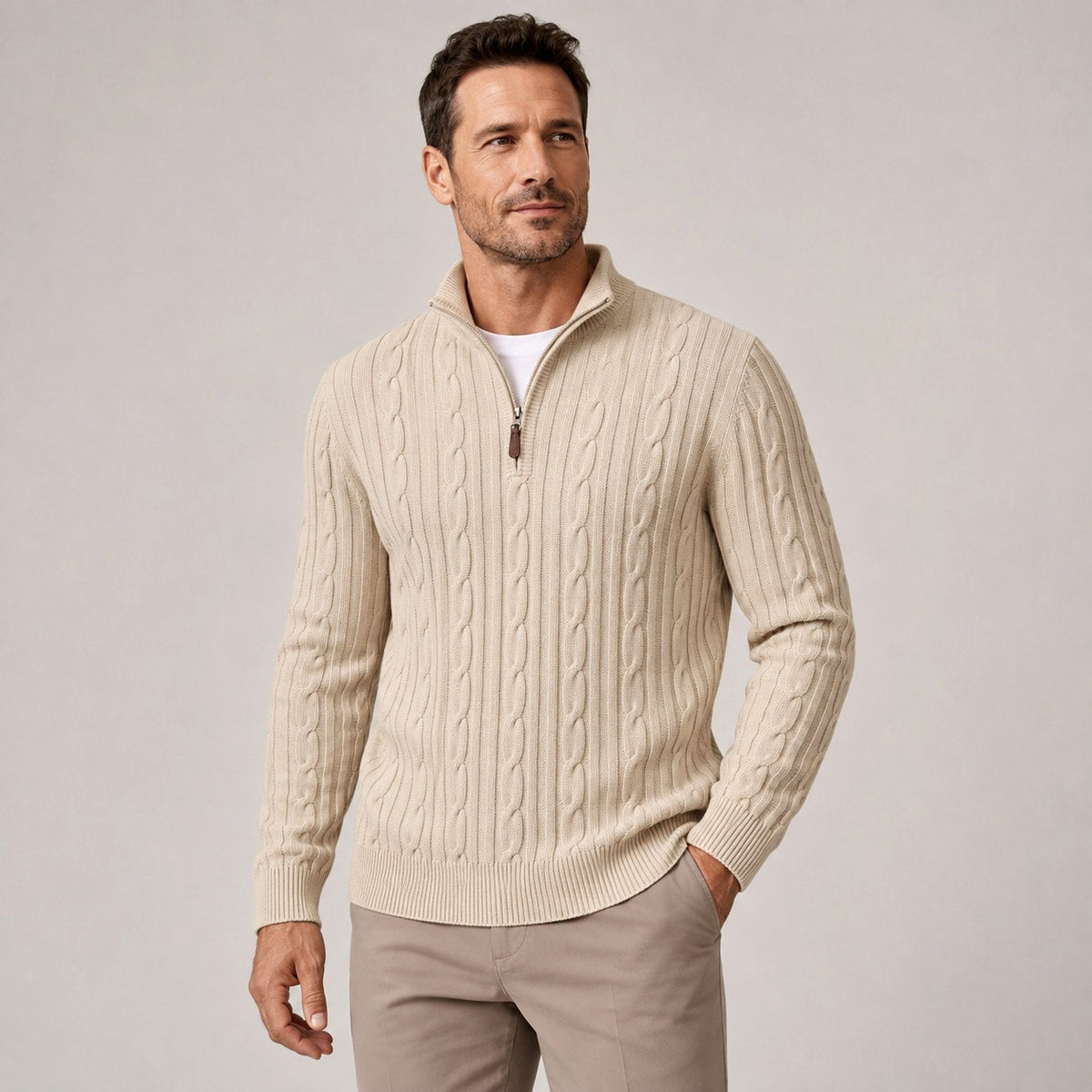Chris - Men's Cable Half-Zip Slim Fit Sweater 6