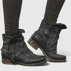 Ciara - Women's Fold-Over Ankle Boots with Stud Hardware