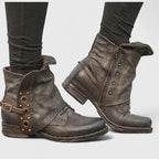 Ciara - Women's Fold-Over Ankle Boots with Stud Hardware