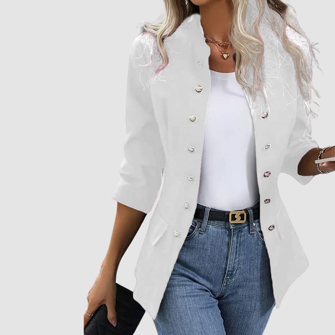 Clara - Women's Double-Breasted Blazer with Silver Button Front