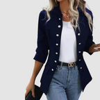 Clara - Women's Double-Breasted Blazer with Silver Button Front