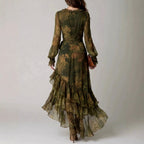 Claudette - Women's Floral Long Sleeve High-Low Maxi Dress 2