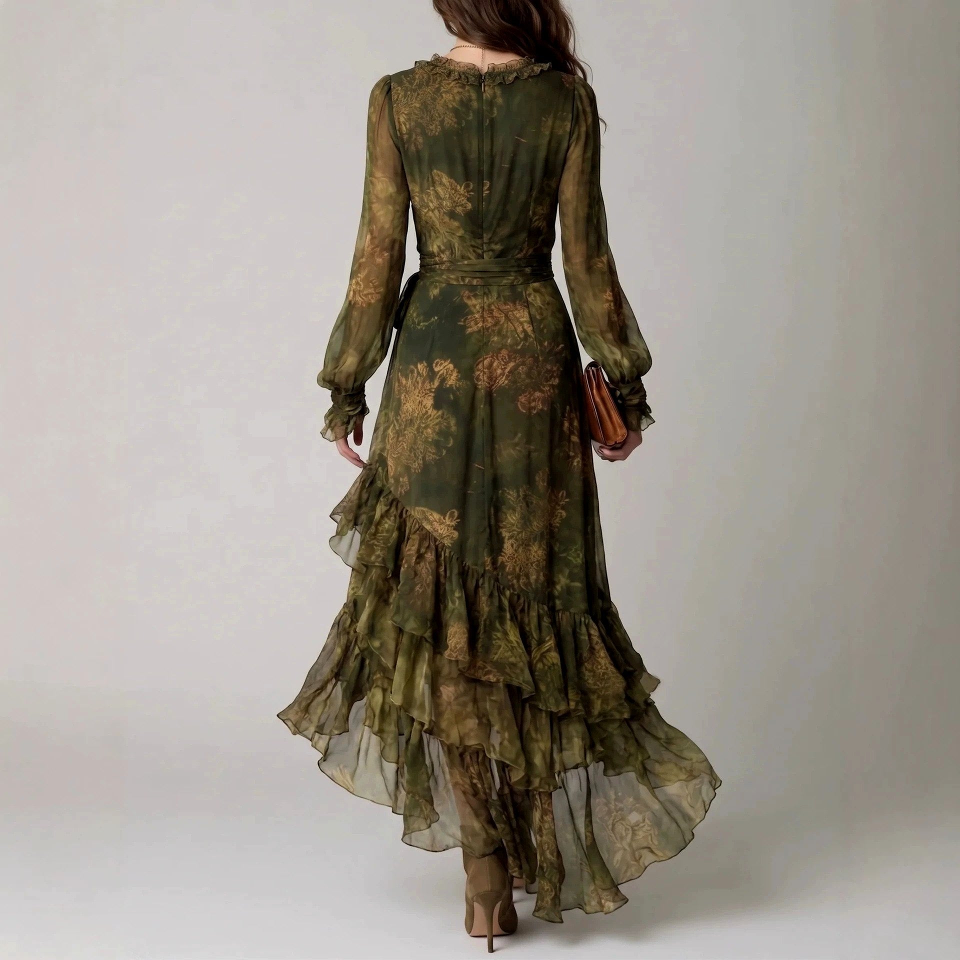Claudette - Women's Floral Long Sleeve High-Low Maxi Dress 2