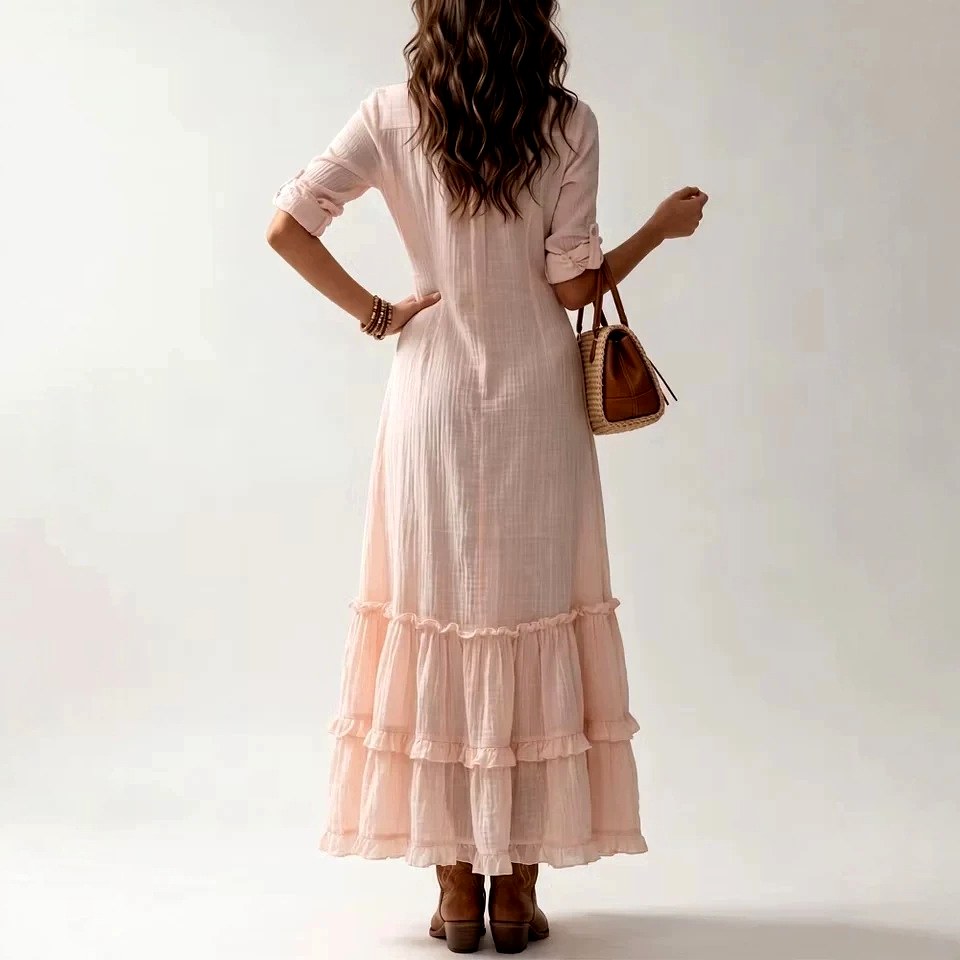 Claudia - Women's Tiered Ruffle Long Sleeve Maxi Dress 2