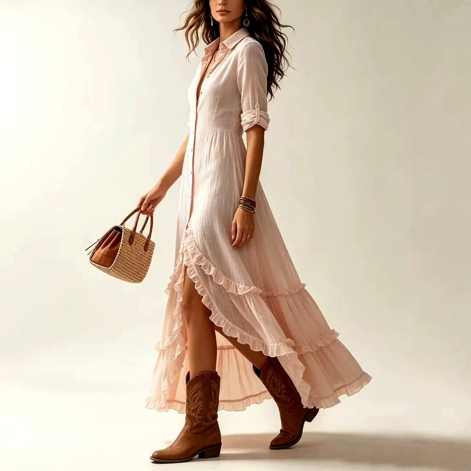 Claudia - Women's Tiered Ruffle Long Sleeve Maxi Dress 3