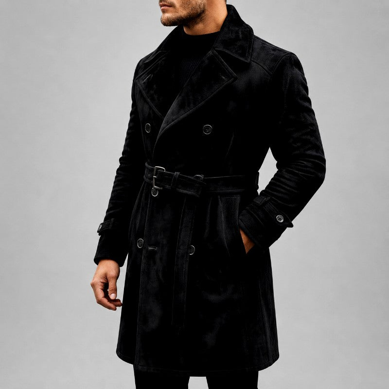 Cohen - Men's Suede-Look Double-Breasted Trench Coat 4