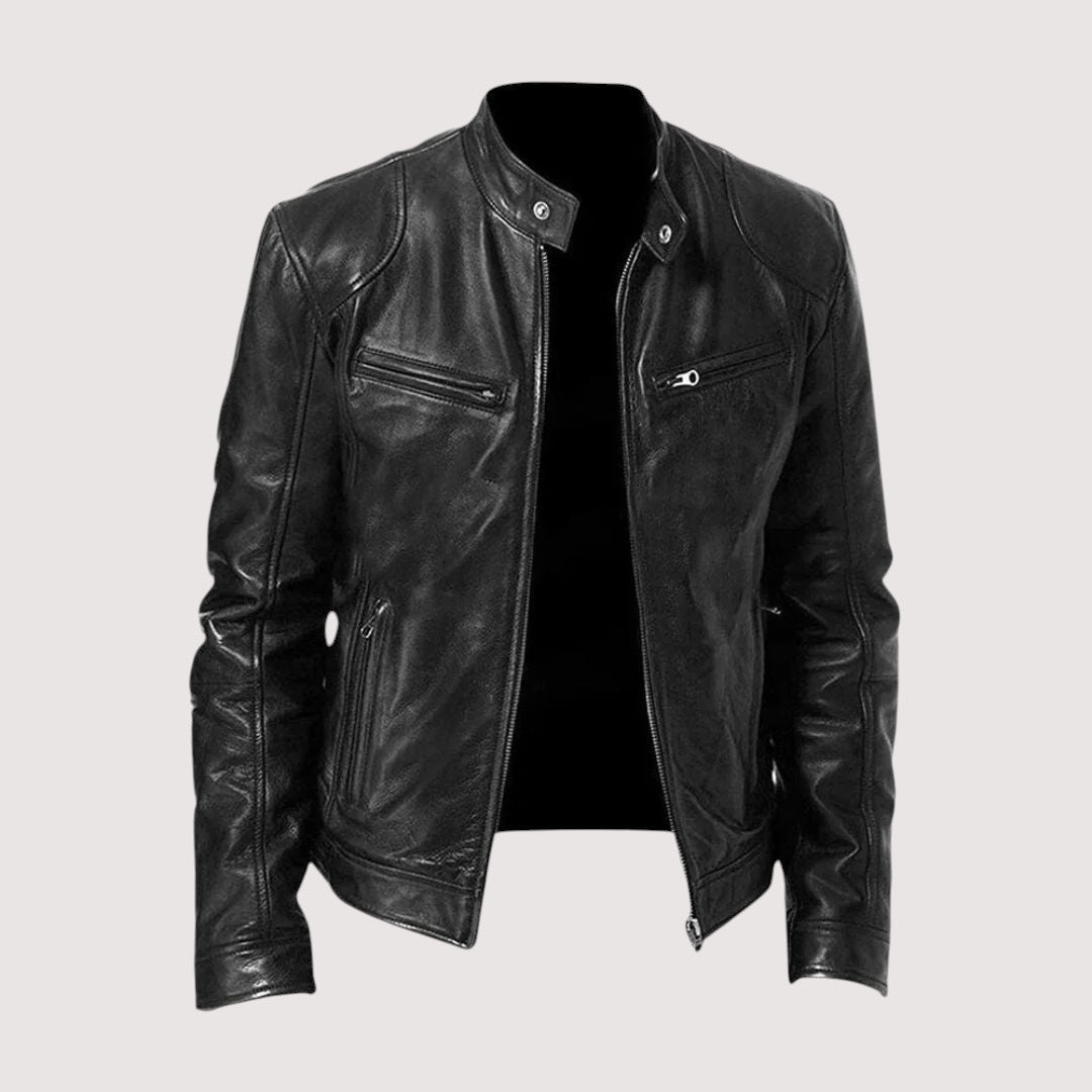 Colin -Men's Zip-Front Leather Jacket with Chest Pockets