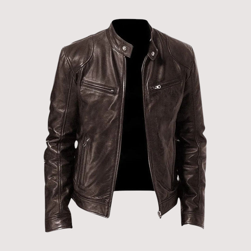 Colin -Men's Zip-Front Leather Jacket with Chest Pockets