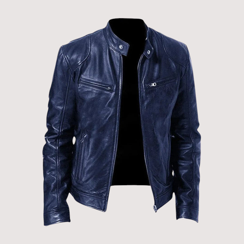 Colin -Men's Zip-Front Leather Jacket with Chest Pockets