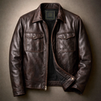 Colton - Men's Vintage Leather Jacket with Chest Pockets