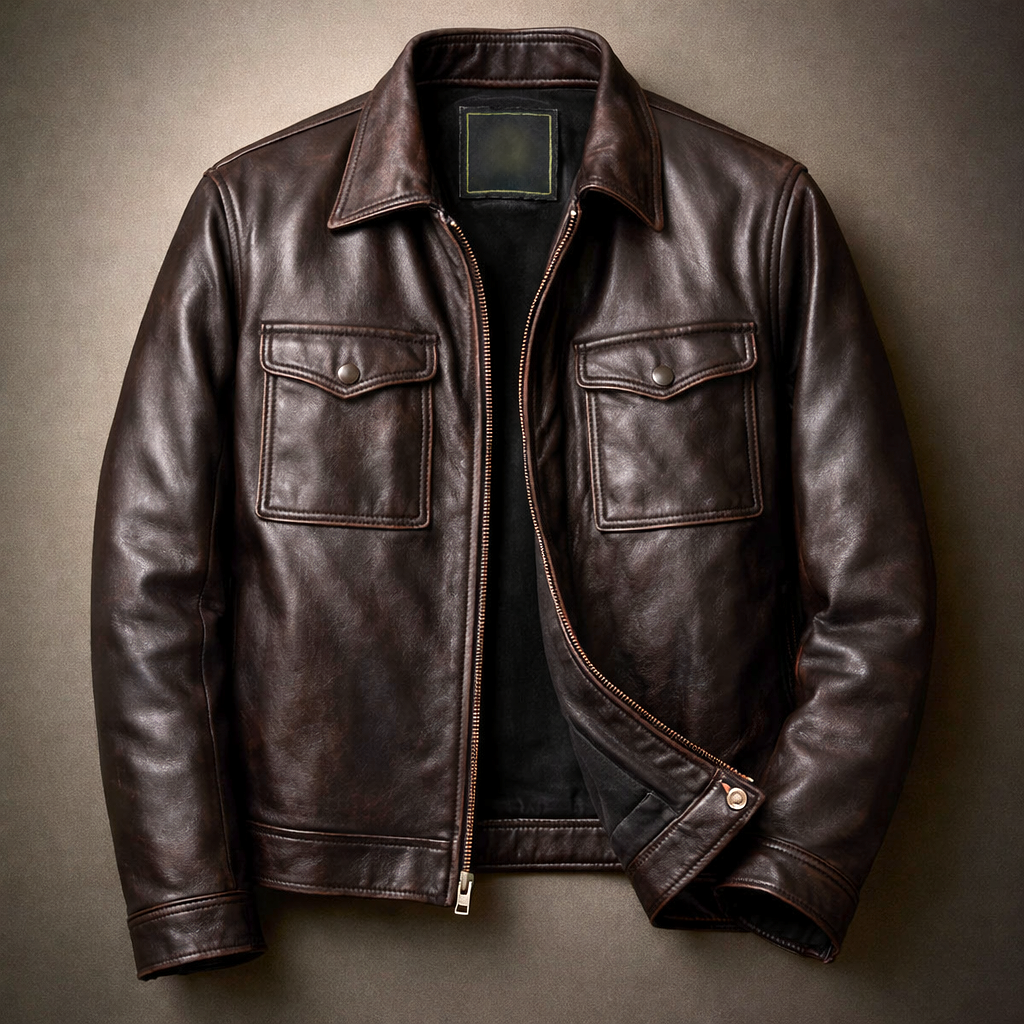 Colton - Men's Vintage Leather Jacket with Chest Pockets