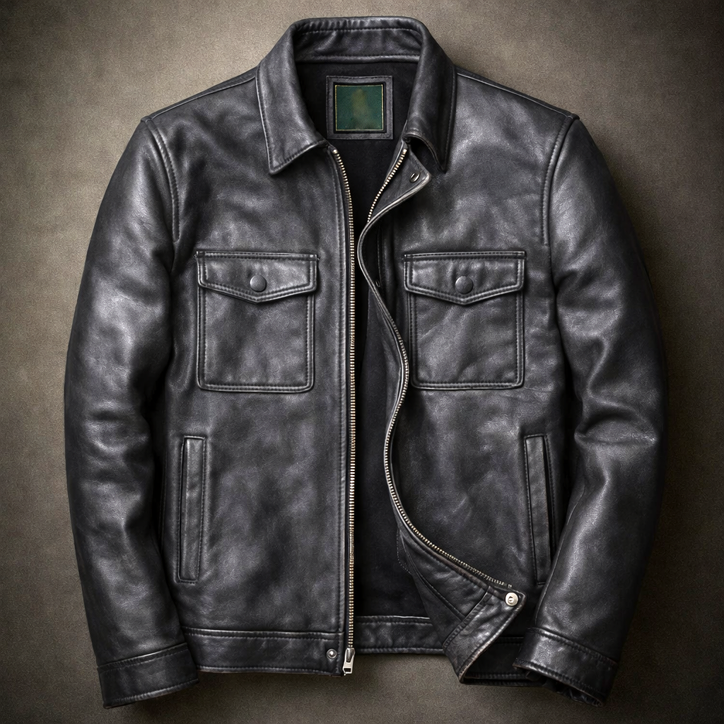Colton - Men's Vintage Leather Jacket with Chest Pockets