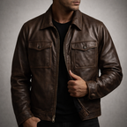 Colton - Men's Vintage Leather Jacket with Chest Pockets