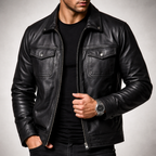 Colton - Men's Vintage Leather Jacket with Chest Pockets