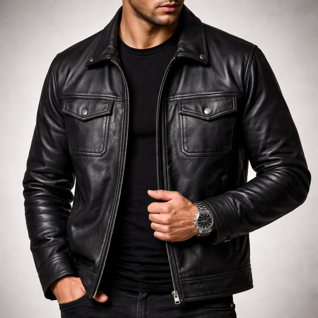 Colton - Men's Vintage Leather Jacket with Chest Pockets
