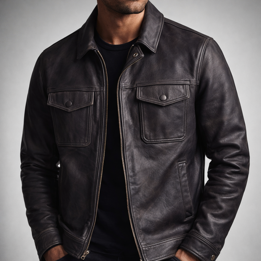 Colton - Men's Vintage Leather Jacket with Chest Pockets