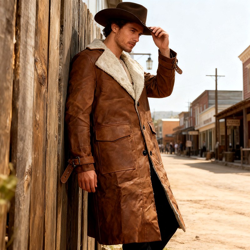 Colton – Men’s Western Faux Leather Long Coat 2
