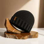 Copenhagen - Ribbed Knit Beanie with Contrast Stripe Band