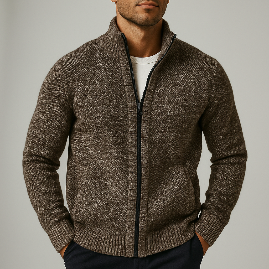 Corvin - Men's Textured Full-Zip Cardigan with Hand Pockets