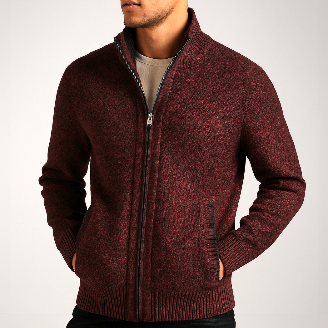 Corvin - Men's Textured Full-Zip Cardigan with Hand Pockets