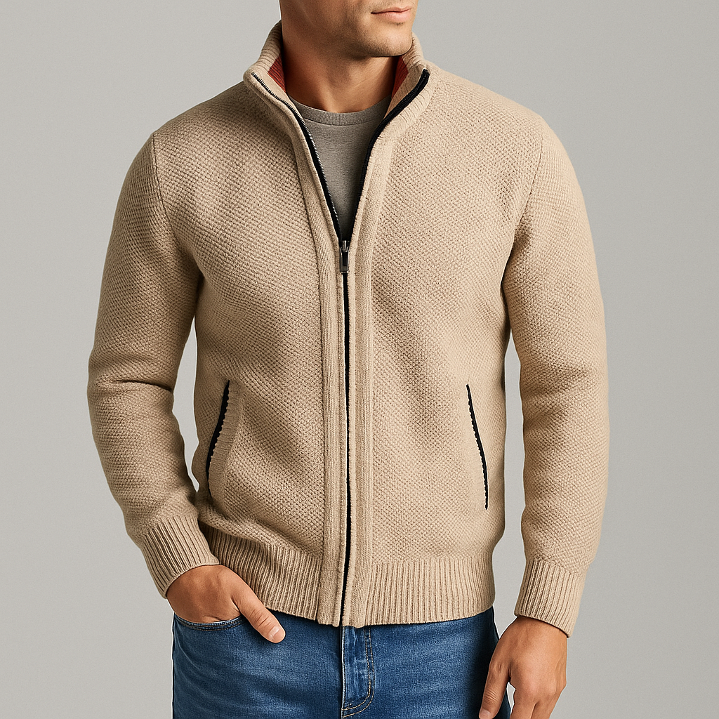 Corvin - Men's Textured Full-Zip Cardigan with Hand Pockets