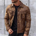 Corwin - Men's Distressed Leather Button-Front Shirt Jacket
