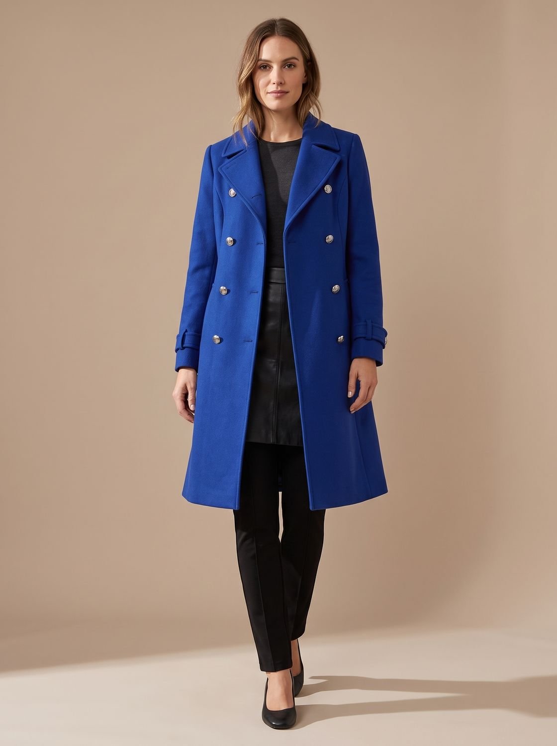 Dahlia - Women's Double-Breasted Wool Coat with Buttons