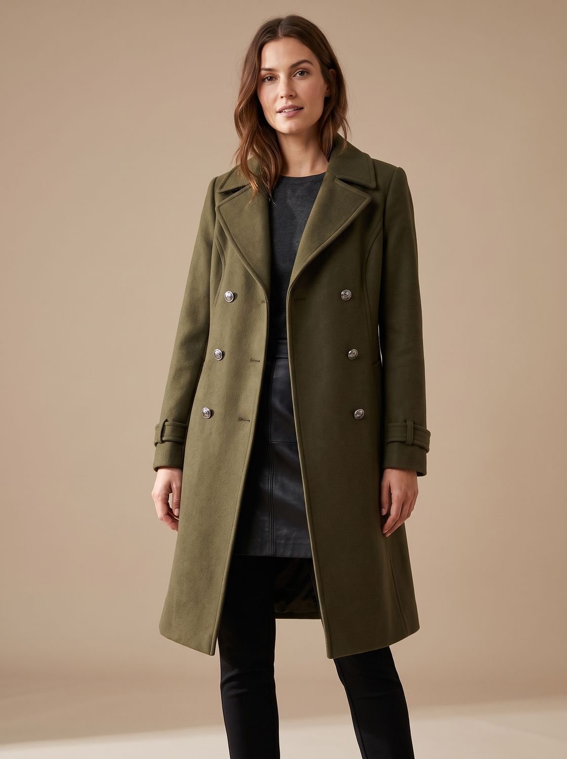 Dahlia - Women's Double-Breasted Wool Coat with Buttons