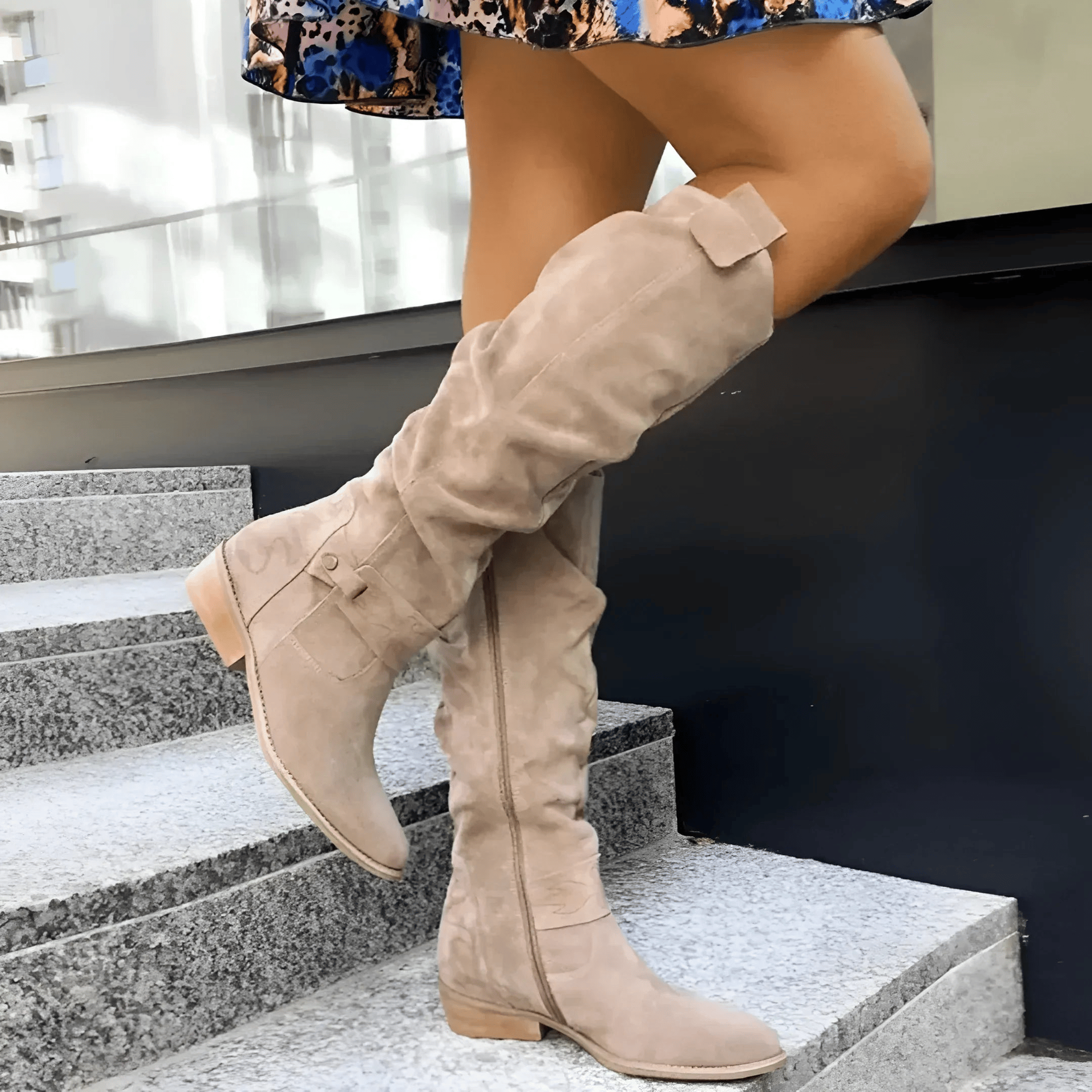 Daisy - Women's Suede Knee-High Boots with Side Zipper