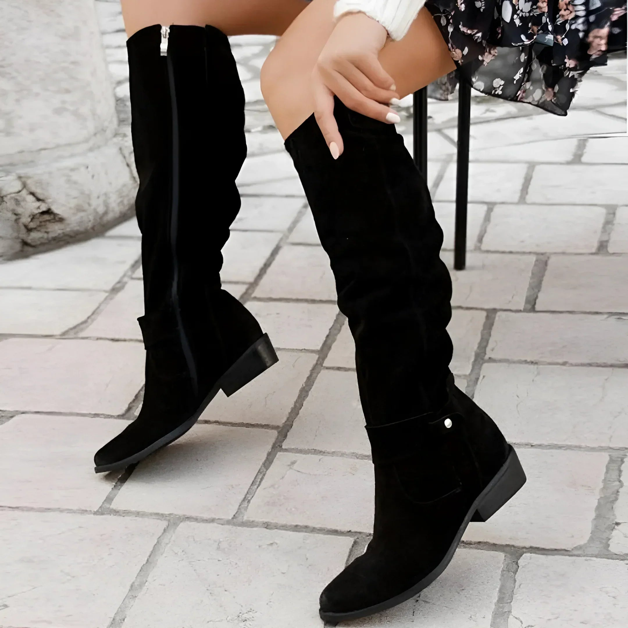 Daisy - Women's Suede Knee-High Boots with Side Zipper